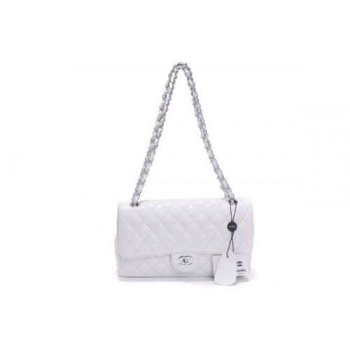 Pas cher Chanel 2.55 Series Flap Bag 1112 Cuir verni blanc Matériel argenté