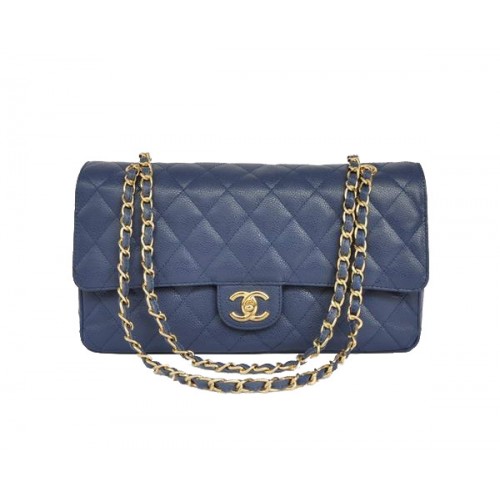 Pas cher Chanel 2.55 Series Flap Bag 1113 Cuir Bleu Matériel Doré