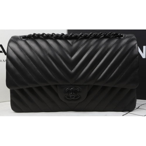 Chanel 2.55 Series Flap Bag Cuir de mouton Chevron Quilting A1112 Noir
