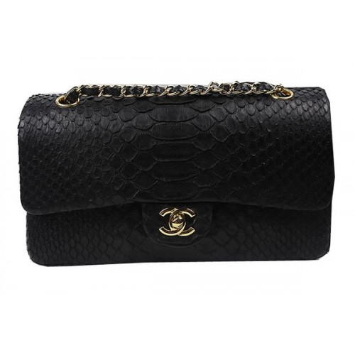 Chanel 2.55 Series Flap Bags Original Snake Leather A1112 Noir