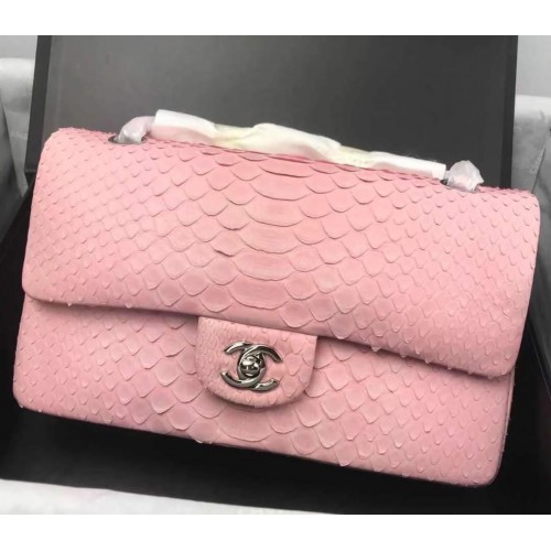 Chanel 2.55 Series Flap Bags Sakura Pink Original Python Leather A1112SA Argent