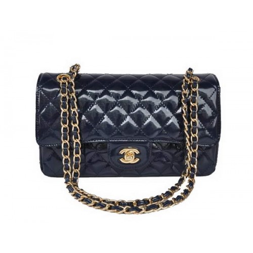 Acheter pas cher Chanel 2.55 Series Royalblue sac à rabat en cuir verni matériel doré