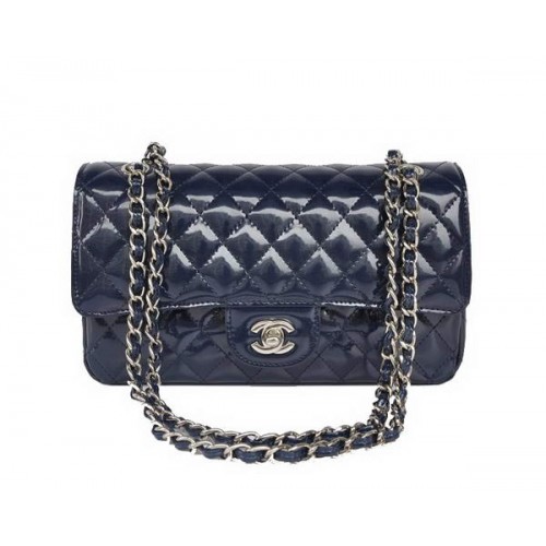 Acheter pas cher Chanel 2.55 Series Royalblue sac à rabat en cuir verni Silver Hardware