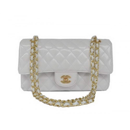 Acheter pas cher Chanel 2.55 Series Sac à rabat en cuir verni blanc Quincaillerie dorée
