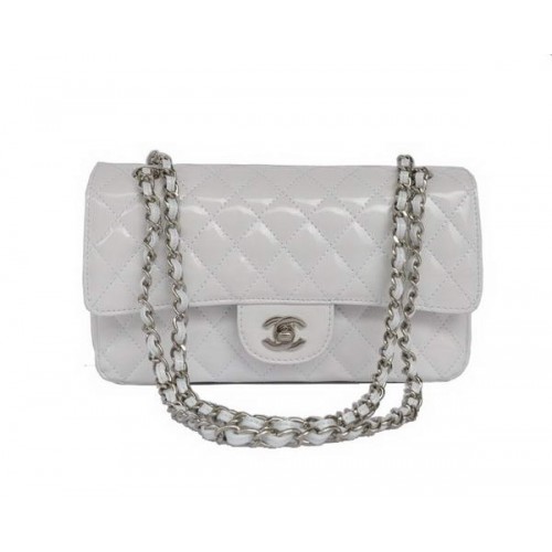 Acheter pas cher Chanel 2.55 Series Sac à rabat en cuir verni blanc Silver Hardware