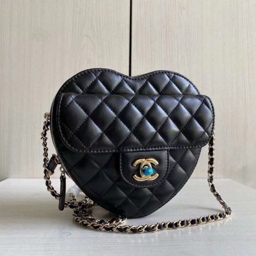 Chanel 2022S Love Heart Original Sac à bandoulière en cuir d'agneau AS3191Y Noir