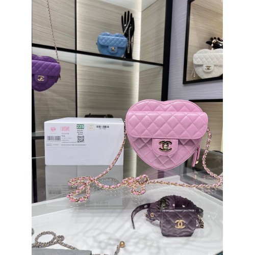 Chanel 2022S Love Heart Original Sac à bandoulière en cuir d'agneau AS3191Y Rose
