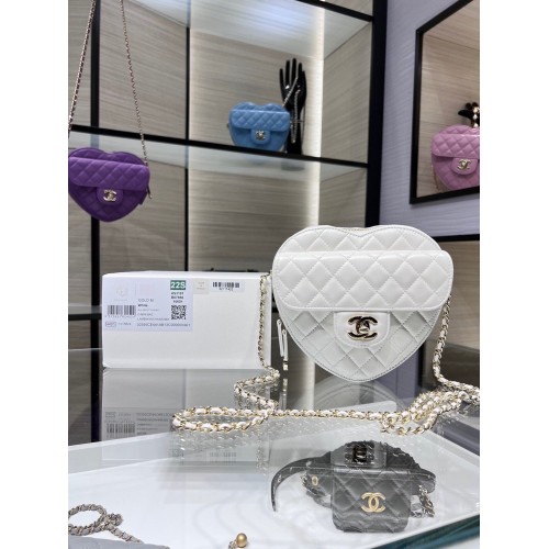 Chanel 2022S Love Heart Original Sac à bandoulière en cuir d'agneau AS3191Y Blanc