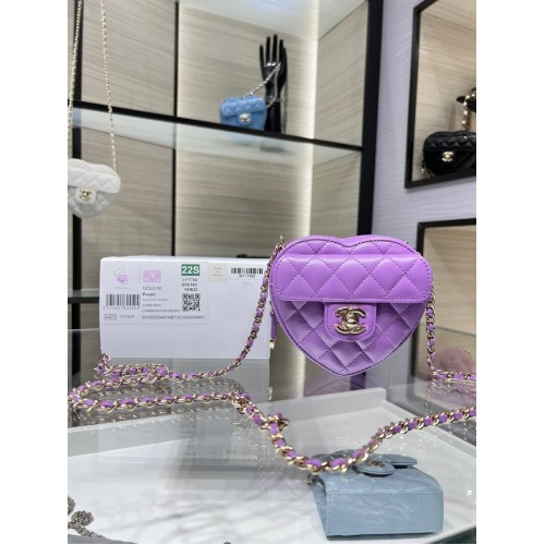 Chanel 2022S Love Heart Mini Sac à bandoulière en cuir d'agneau AO2784 Violet