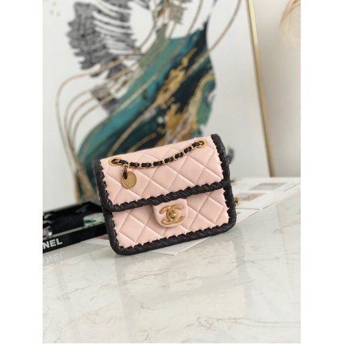 Chanel 22C New Woven Piping Square Sac en cuir d'origine AS2495 ROSE