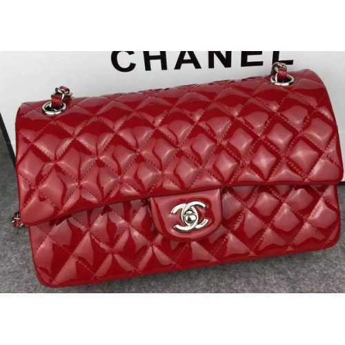 Chanel 2.55 Series Double Flap Bag Rouge Original Cuir Verni CF7024 Argent