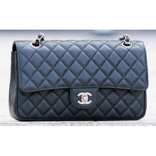 Chanel 2.55 Series Flap Bag Noir Cannage Motif A1112 Argent