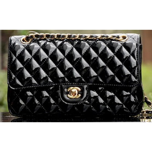 Chanel 2.55 Series Flap Bag Cuir verni noir A1112 Or