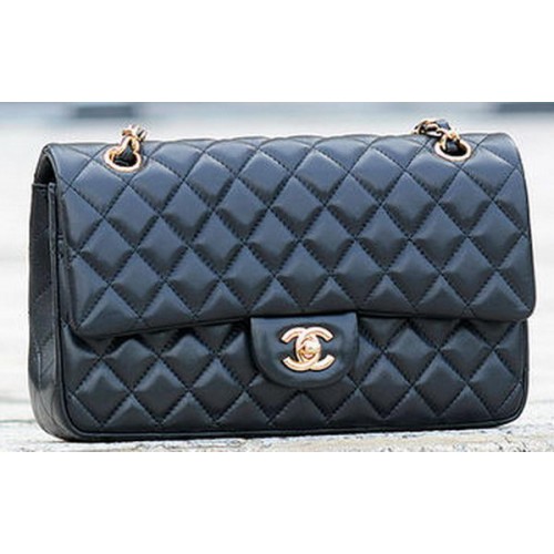 Chanel 2.55 Series Flap Bag Cuir de mouton noir A1112 Or