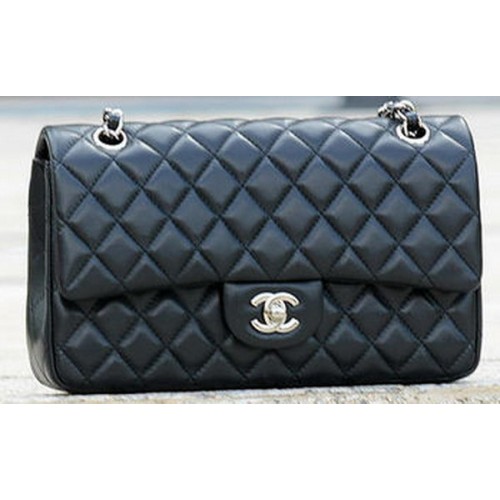 Chanel 2.55 Series Flap Bag Cuir de mouton noir A1112 Argent