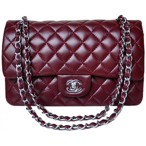 Chanel 2.55 Series Flap Bag Cuir verni bordeaux A1112 Argent