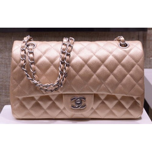Chanel 2.55 Series Flap Bag Gold Original Caviar Leather A1112 Argent