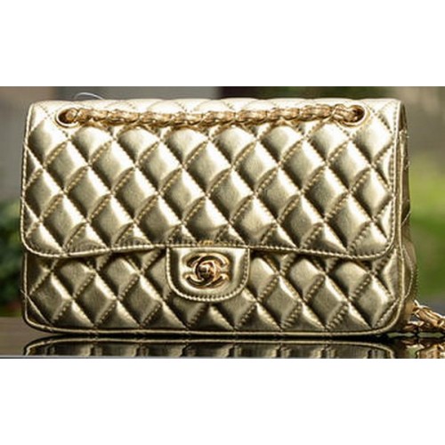 Chanel 2.55 Series Flap Bag Gold en cuir de mouton A1112 Gold