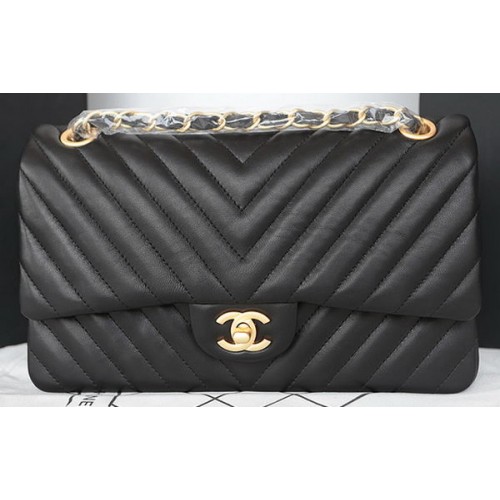Chanel 2.55 Series Flap Bag Lambskin Chevron Leather A1112CF Noir