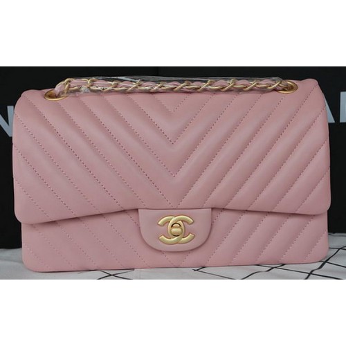 Chanel 2.55 Series Flap Bag Lambskin Chevron Leather A1112CF Rose
