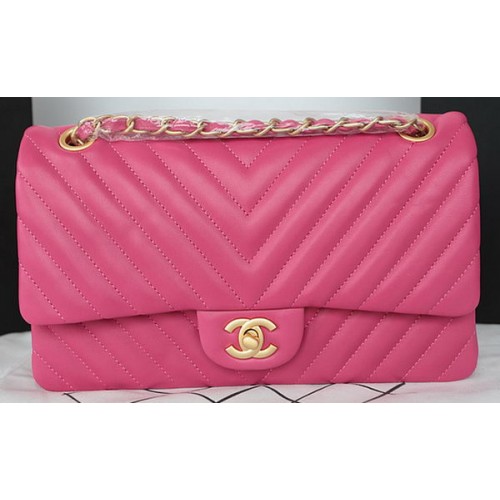 Chanel 2.55 Series Flap Bag Lambskin Chevron Leather A1112CF Rose