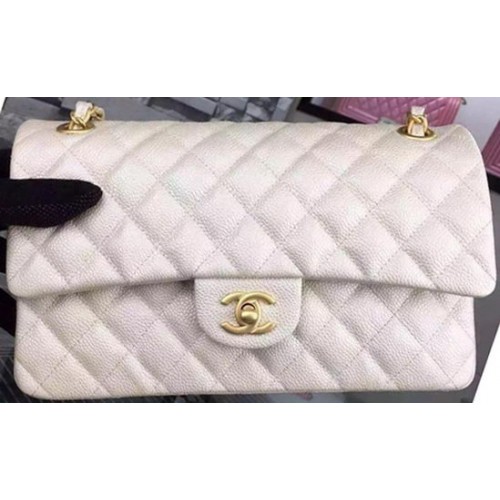 Chanel 2.55 Series Flap Bag OffWhite Cavier Cuir A05480 Or