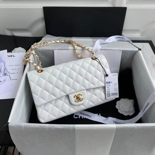Chanel 2.55 Series Flap Bag Cuir de mouton d'origine A1112 Blanc