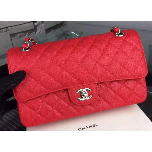 Chanel 2.55 Series Flap Bag Rouge Cannage Motif Cuir CF8024 Argent