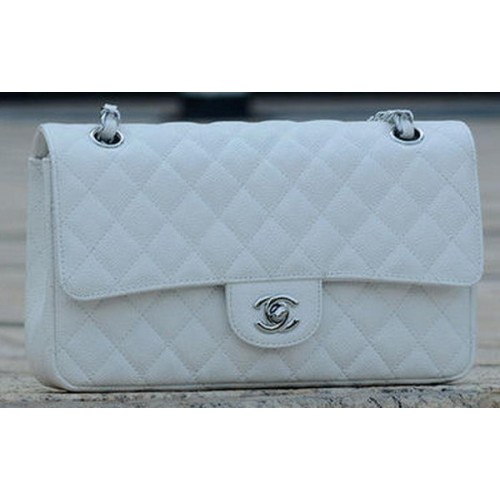 Chanel 2.55 Series Flap Bag Blanc Cannage Motif A1112 Argent