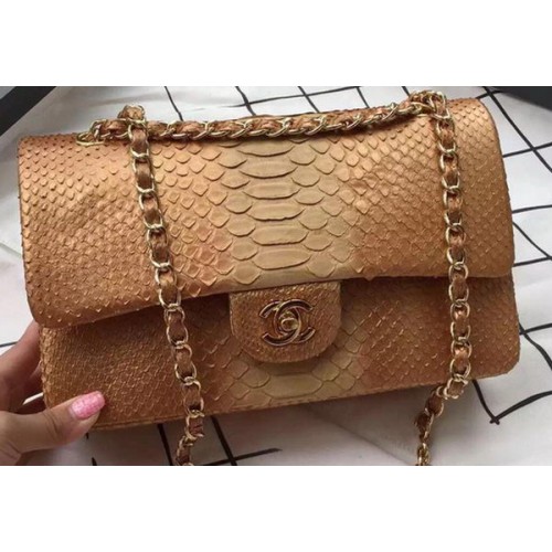 Chanel 2.55 Series Flap Bags Abricot Original Python Leather A1112SA Or