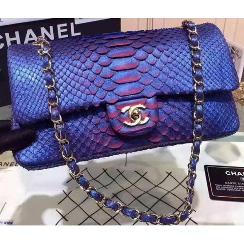 Chanel 2.55 Series Flap Bags Blue Original Python Leather A1112SA Or