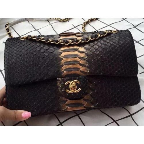 Chanel 2.55 Series Flap Bags Bronze & Black Original Python Leather A1112SA Or