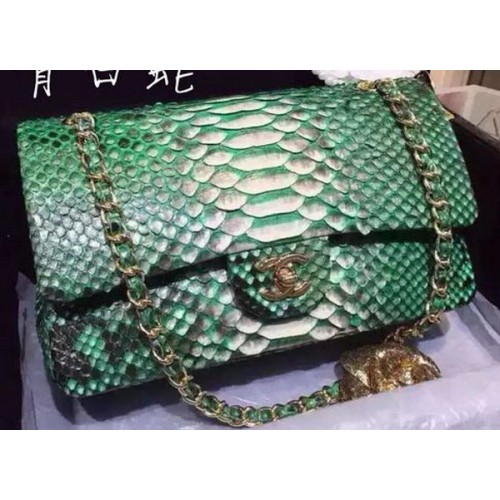 Chanel 2.55 Series Flap Bags Deep Green Original Python Leather A1112SA Or