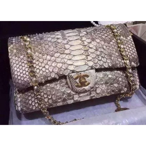 Chanel 2.55 Series Flap Bags Gris Original Python Leather A1112SA Or