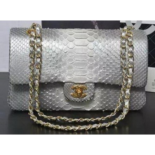 Chanel 2.55 Series Flap Bags Grey&White Original Python Leather A1112SA Or