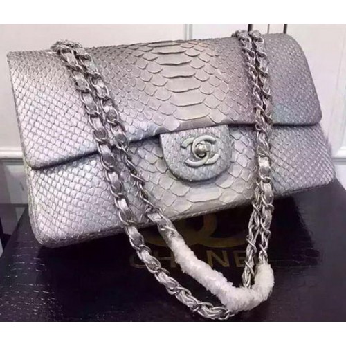 Chanel 2.55 Series Flap Bags Grey&White Original Python Leather A1112SA Argent