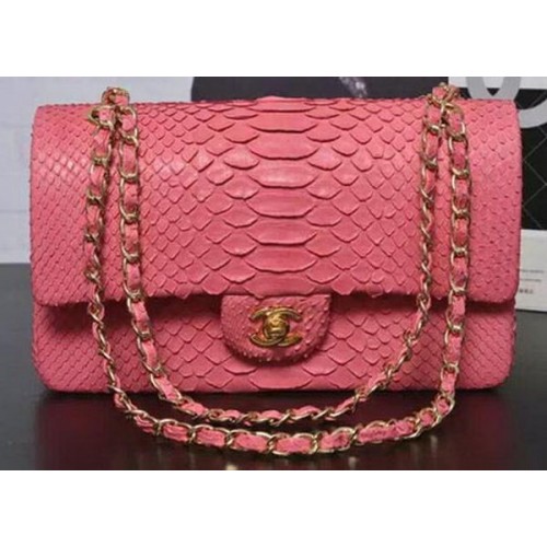 Chanel 2.55 Series Flap Bags Pink Original Python Leather A1112SA Or