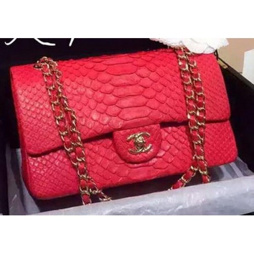 Chanel 2.55 Series Flap Bags Red Original Python Leather A1112SA Or