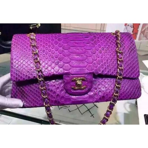 Chanel 2.55 Series Flap Bags Violet Pink Original Python Leather A1112SA Or