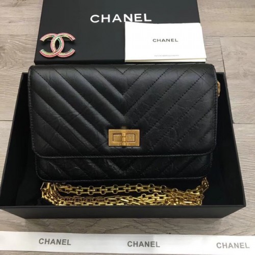 Chanel 2.55 Portefeuille sur chaîne A70328 noir