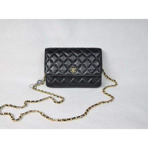 Chanel Sac en Cuir d'Agneau 33814 Noir avec Chaîne Dorée