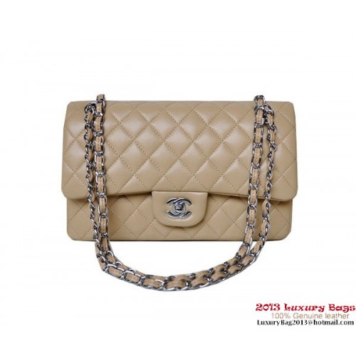 Chanel A01112 Sac à rabat classique en peau de mouton abricot argent