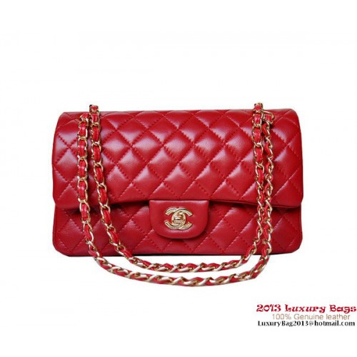Chanel A01112 Sac à rabat classique en peau de mouton rouge or