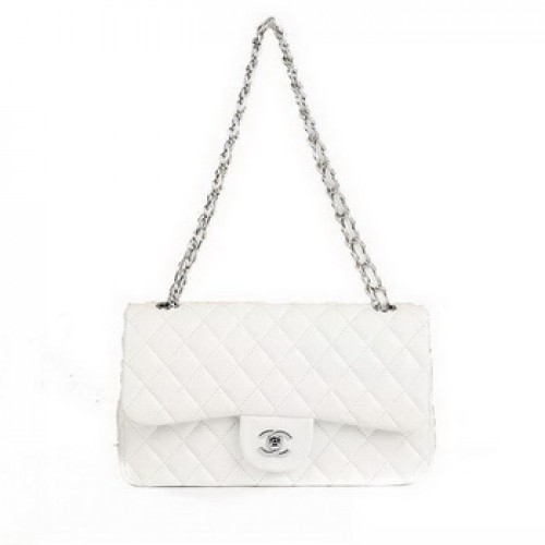 Chanel 2.55 Series Flap Bag A01112 Matériel en cuir blanc argenté