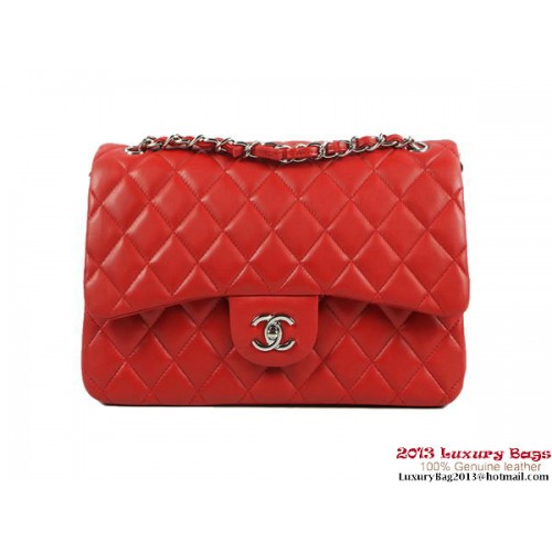 Chanel A01113 Sac à Rabat Classique Rouge Cuir d'Origine Argent
