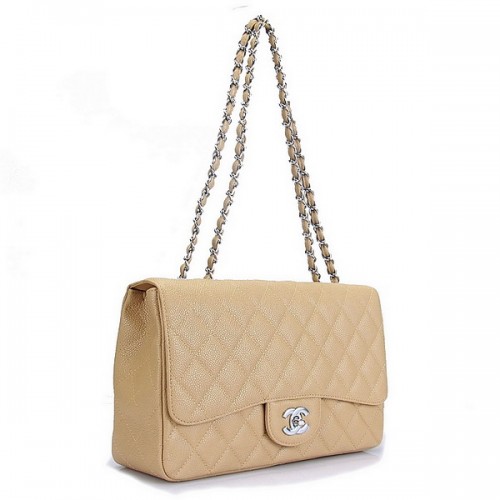 Chanel Sac à rabat en cuir caviar A28600 Abricot