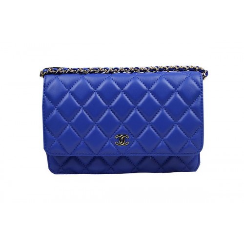 Chanel CHA33814 Mini sac à rabat en cuir de mouton bleu d'origine Doré