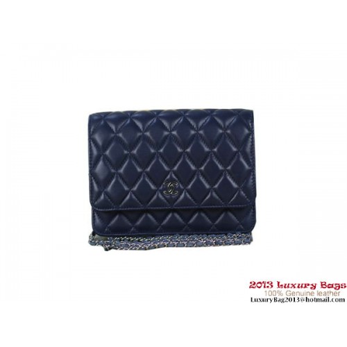 Chanel A33814 Mini sac à rabat en cuir d'origine bleu foncé