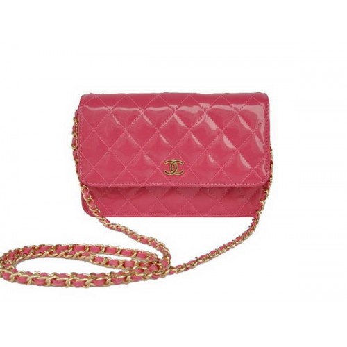 Qualité supérieure Chanel A33814 Sac à rabat en cuir verni pêche Or
