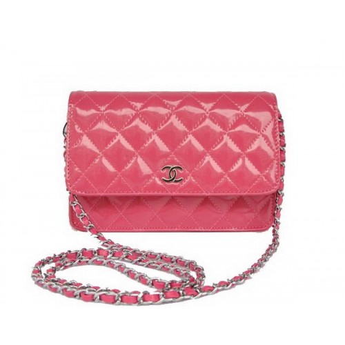 Qualité supérieure Chanel A33814 Sac à rabat en cuir verni pêche Argent